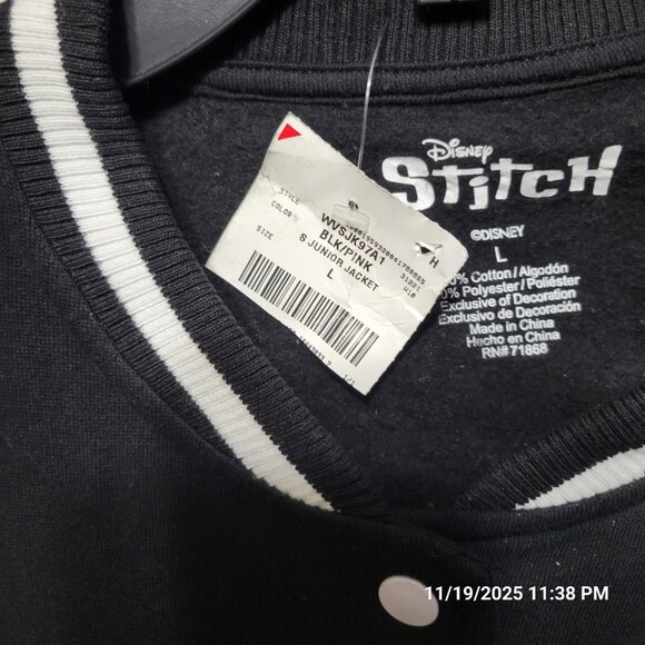 Disney Stitch & Angel Ladies Black Letterman Style Jacket Size L - Picture 5 of 5